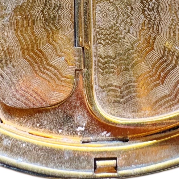 Vintage La Mode Black & Floral Guilloche Compact Mirror - Circa 1930s-40s - Picture 10 of 16